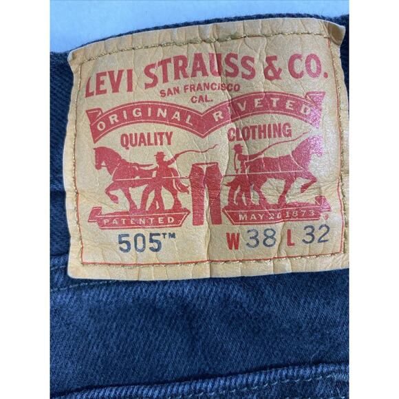 Levis 505 Jeans Mens 35 x 30 Black Denim Straight Casual Cowboy - Picture 11 of 11
